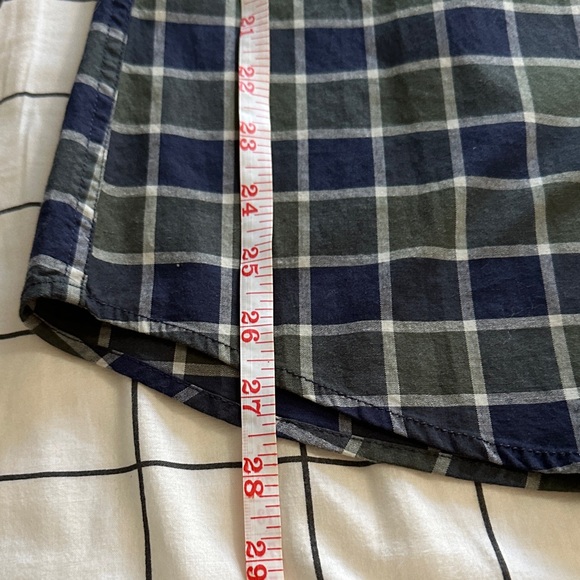 Goodfellow NWT Navy and Green Checkered Men’s Button Down Casual Shirt Slim Fit - Picture 9 of 9